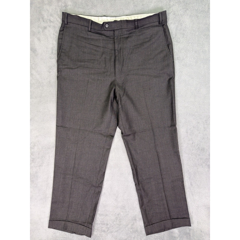 Zanella Dress Pants Mens 38x30 Black Plaid Benny Cuffed 100% Wool Made In Italy